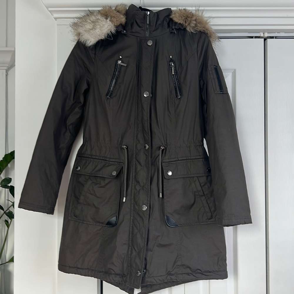 Laundry by Shelli Segal Coat with removable faux fur hood